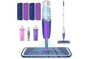 Spray Wet Mops for Cleaning Floors - MEXERRIS Floor Mop with Spray with 4 Washable Pads 2 Refillable Bottles - Flat Mops Dust Dry Mop Home Commercial Use for Hardwood Laminate Wood Ceramic Tiles