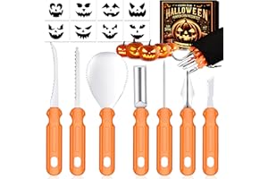 YULARA Halloween Kürbis Schnitzset Schnitzwerkzeug Kürbis: 7 Stück Kürbis Schnitzen Werkzeug mit Vorlagen Kinder Erwachsene Kürbisschnitzwerkzeuge, Edelstahl Pumpkin Carving Tools Set für Outdoor Kürbis Deko