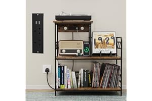 STARXING Vinyl Record Storage with Charging Station, Record Player Stand with Storage Holds up to 300 Albums, Record Player Cabinet for Living Room Bedroom