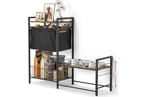 BIKONEY Raised Dog Bowl, Dog Bowls Stand Elevated Dog Bowls with Dog Toy Bin Basket Dog Food and Water Bowl Dog Feeding Station, Lifted Dog Bowl Cabinet with Pet Storage for Large Medium Small Dogs