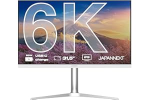 JAPANNEXT Ecran PC 32" IPS 6K (6016x3384) Blanc | HDR | Recharge Via USB-C(90W) Hauteur & Inclinaison réglable (HSP) Haut-parleurs intégrés | sRGB 100% G-Sync/FreeSync | JN-IPS326K-HSPC9