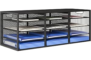 Senhoglb Letter Size Paper Organizer, Metal Literature Organizer, Sturdy Paper Sorter Desktop Organizer for Storage, Classroom Mailbox Keep Desktop Clean, 12 Compartments, Black