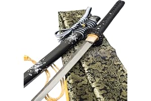 TSIAO CHIH 40 Zoll handgeschmiedetes Japanisches Samurai-Schwert Full Tang 1060 Kohlenstoffstahl Eisen Tsuba geschmiedetes gefaltetes rotes Damaststahl echtes Katana-Schwert