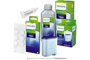 Philips AquaClean Rundum-Pflegeset für Kaffeevollautomaten (enthält Wasserfilter CA6903), Entkalker 250 ml, Schmierfett HD5061, Kaffeefettlöser CA6704/10 (6 Tabletten), Reinigungsbürste Seltino