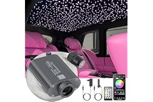 SUNKENET 16W RGBW Ciel Etoile Voiture, 500pcs of (0.75+1.0+1.5mm)*4m Led Ciel De Toit Etoile Voiture Bluetooth//Télécommande, Fibre Optique Lumineuse +Adaptateur+Prise Pour Voiture/Maison/Théâtre