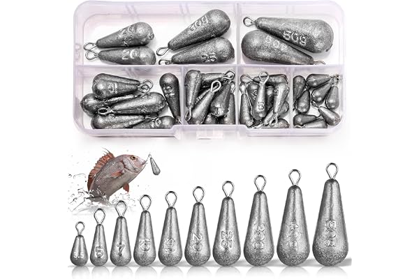 Annyswit 40 st. fiskesänken i päronform – 10 storlekar, droppformade fiskesänken 3,5 g, 5 g, 7 g, 10 g, 15 g, 20 g, 25 g, 30
