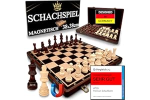 APEQi® Premium Schach MAGNETISCH - Schachspiel Holz HOCHWERTIG - [38x38cm], Massivholz, 2 EXTRA-Damen, Geschenkidee - Schachbrett Holz hochwertig - Chess Board 34 Schachfiguren Reiseschach magnetisch