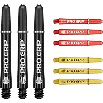 Target Darts Flechas Pro Grip - Juego de 9 | 3 Colores, Negro/Amarillo/Rojo | Intermedio, 41mm | Plumas para Dardos, Accesorios Dardos Profesionales, Multipack Flechas 2BA con Anillas