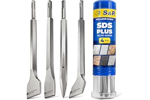 S&R Jeu 4 Burins SDS-Plus Ciseaux à Béton Carrellage Pierre Maçonnerie pour Perforateur Burineur