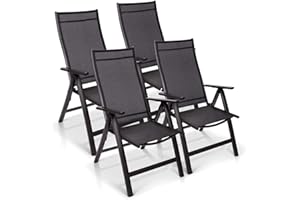 Homeoutfit24 London - Sillas de jardín con Respaldo Alto, Hecho en Europa, Plegable, Función multiposición, Palanca de Seguridad, hasta 120 kg, Aluminio