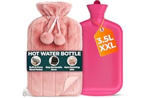 VOLILA Borsa Dell'acqua Calda Grande da 3,5 Litri con Cerniera e Tasca per le Mani - Borsa Acqua Calda Rivestita in Pelliccia Sintetica Rosa per Sollievo dal Dolore - Morbida e Lavabile (1 Pezzo)