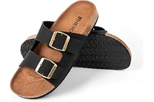 HEYO Pantoletten Herren Damen Sandalen Bequeme Hausschuhe Unisex Kork Badelatschen mit verstellbaren Riemen