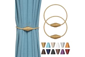 Pretty Jolly 2 Pack Upgrade Magnetic Curtain Tiebacks Handmade Weave Rope Curtain Holdbacks Convenient Decorative Cone Curtain Drape Tie Backs for Home & Office Window Drapery (Gold)