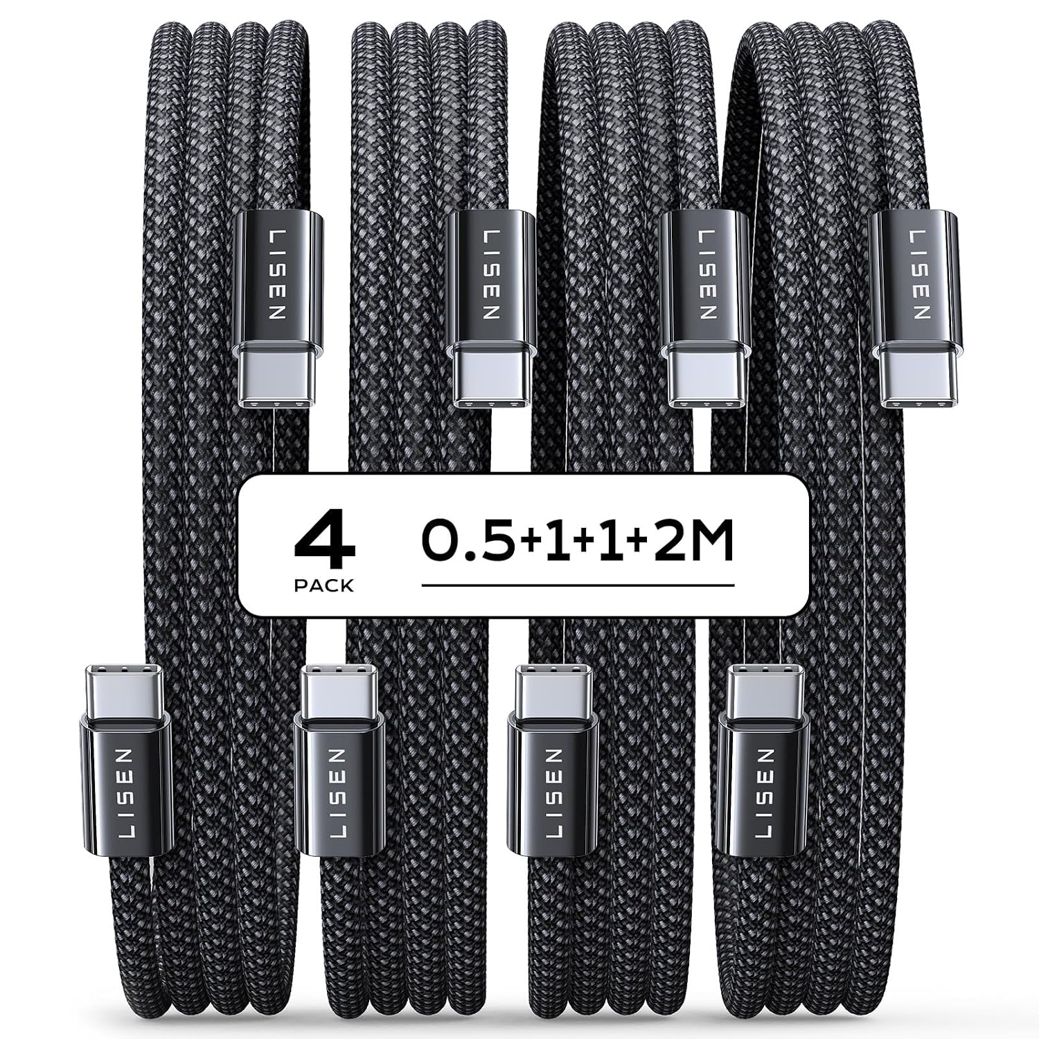 LISEN 60W USB C Kabel, [4er Pack, 0,5M 1M 1M 2M] USB C auf USB C Kabel Set | PD 3.0 Schnellladekabel USB C für iPhone 17 Pro Max Zubehör,iPhone 16 15,Switch,Samsung Galaxy S25,Pixel,MacBook,iPad,Xiaomi