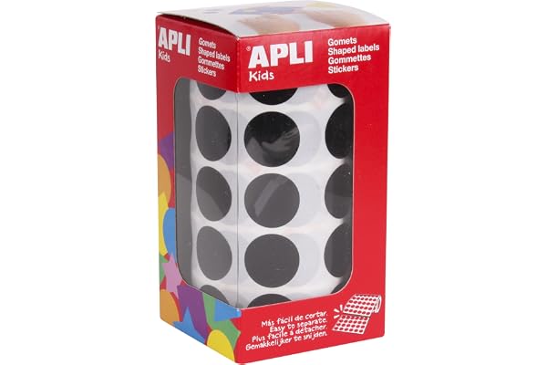APLI Rouleau de 1770 Gommettes Rondes 20 mm Noir