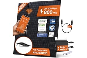 Solarway Centrale solaire de balcon 800 W complète, sortie 600/800 W réglable, 2 modules JaSolar de 400 W, onduleur Hoymiles HM800 + DTU, Plug & Play, support de toit plat