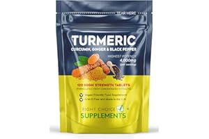 RIGHT CHOICE SUPPLEMENTS Turmeric, Ginger & Black Pepper 4000 mg Tablets (per Serving), High Strength Curcumin Supplements, Vegan and Gluten Free, UK Made, 120 Count
