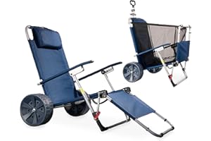 CampAir 2 w 1 składany wózek ręczny i leżak plażowy z kółkami, niebieski