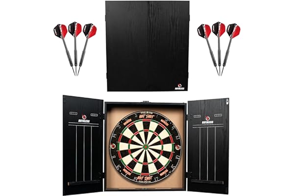 Ruthless Home Darts Centre CAB518 Cible de fléchettes avec armoire, 2 jeux de fléchettes