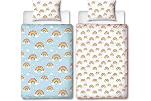 REST EASY SLEEP BETTER Rest Easy Single Coverless Duvet Bedding | Care Free Reversible Coverless Quilt & Pillowcase | Washable Duvet | Perfect For Travelling & Sleepovers (Single 4.5 tog, Rainbow)