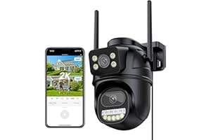 Reobiux 2K/6MP Dual Lens Outdoor Security Camera, 360° PTZ Home security camera outdoor, CCTV Camera with Auto-Tracking, Human Detection, 30m Color Night Vision, Two-Way Audio, IP66, Work with Alexa