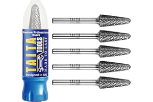 TAITATOOLS Carbide Burr 1/4" Shank, SL-4 Tungsten Double Cut Rotary Die Grinder Bits - Cutting Burrs for Milwaukee, Dewalt and Makita Die Grinder Accessories - Wood Carving Metal Working & Sturdy Storage Case