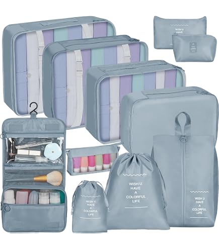 Packing Cubes Coolzon - Lot De 7 - Organisateur Valise Compression - Nylon Imperméable - Bleu