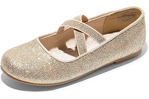DREAM PAIRS Girl's Ballet Flat Kids Glitter Mary Jane Flower Dress Shoes for Wedding Party