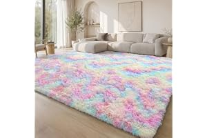 Homaxy Fluffig högluggad modern matta, halkfri, tvättbar, stor matta för vardagsrum, barnrum, sovrum - 160 x 220 cm, regnbåge