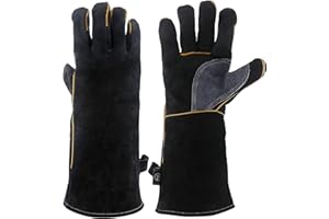KIM YUAN, Extreme Hitze- und Fire Beständig Handschuhe Leder mit Kevlar Nähten, Perfekt für Kamin, Ofen, Herd, Grill, Schweißen, BBQ, MIG, Topflappen, Handhabung, Schwarzgrau 14 Zoll