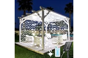 GCMacau Luces led Exterior Solar, luces de hadas jardín 30m 300 LED Alambre de Cobre, 8 Modos IP65 Impermeable Cadena (Luz fría)