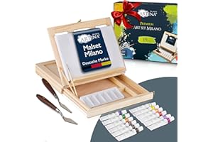 ‎ARTINA Artina 19tlg Acrylfarben Set mit Tischstaffelei & Malkoffer – Acrylic Paint Set, Keilrahmen, Pinseln & Zubehör – Kofferstaffelei Künstlerkoffer Malset für Kinder & Erwachsene – Milano