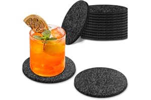 teeppo Untersetzer Filz Rund für Gläser 12er Set, Rutschfester Hitzebeständiger Glasuntersetzer in Schwarz, Tischuntersetzer Filzuntersetzer für Getränke, Bar, Tassen