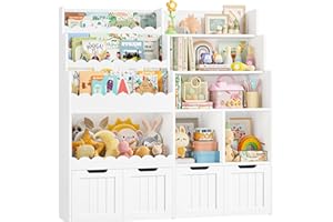 FOREHILL Mueble Organizador Juguetes, Mueble Almacenaje Juguetes, Estanteria Montessori, Estanteria Infantil, Organizador Infantil Juguetes y Libros, Libreria Infantil, 4 Cajones con Ruedas, Blanco