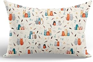 ‎PINKZEBRA PinkZebra Kinder Kopfkissenbezüge 40 x 60 cm, Kissenbezug aus 100% Baumwolle, Kissenhülle Jungen&Mädschen, Öko-tex, Hülle für Kissen mit Reißverschluss, Katzen Bunt