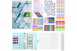 TENXSNUG 30Pcs Raccoglitore Soldi in Pelle, Raccoglitore ad Anelli A6 6 con 8 Tasche per Buste Economiche, 12 Fogli Budget Spese, 9 Etichette Adesive e 1 Righello per Risparmi, Azzurro