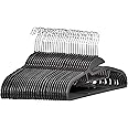Amazon Basics Non-Slip Heavy Duty Plastic Hanger with Rubber and Horizontal Bar, Grey (30-Pack)