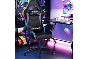 bigzzia RGB Gaming Chair with LED Lights and Ergonomic Computer Chair Reclining PU Leather High Back Video Game Chair (Black, With RGB Lights)