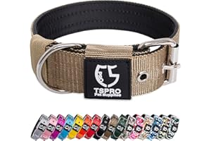 TSPRO Tactical Dog Collar 1.5 inch Wide Dog Collar Military Grade Strong Dog Collar Thick Dog Collar Heavy Duty Metal Buckle Dog Collar(Khaki-L)