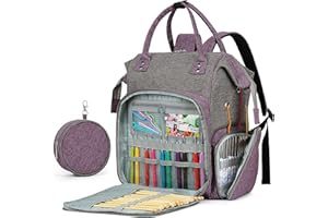 Coopay Sac à dos multifonction en tricot avec 6 œillets de fil, grand sac de rangement pour projets inachevés, crochet, aiguilles à tricoter, laine, accessoires de tricot et de crochet, violet