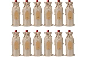 TIGERKINWIT Bottiglia di Vino Sacchetti 12 Pezzi Sacchetti Regalo di vino con 12 Etichette e 10 m Corda di Canapa Riutilizzabili Borse Porta Vino Coulisse per Natale Matrimoni Viaggi Compleanni Feste(Biancheria)