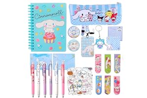SIXOME School Supplies Stationery Set Cartoon - Cute Office Supplies Gifts for School Season Girls, Include Notebook, Pencil Case, Stickers, Lanyard with ID Card, Bookmarks, Badge, Keychain (Sanrio 1)