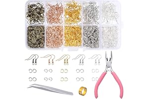 jinminamz Kit de fabrication et réparation de boucles d'oreilles 1128 pièces Avec crochets, anneaux ouverts, pince, pince à épiler et bague ouvre-anneau
