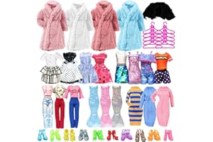 CARREUTY 68 piezas de ropa de muñeca Compatibles con muñecas Barbie,accesorios de muñeca con 1 vestido formal,6 vestidos diarios, 5 ropa diaria,1 suéter,2 abrigos,10 pares de zapatos, 10 perchas, 18 accesorios