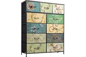 WLIVE Cómoda de Tela con 11 Cajones Extraíbles, Gabinete con Parte Superior de Madera y Estructura de Acero, Adecuado para Salón, Dormitorio, Pasillo, Habitación De Niños, Bohemia