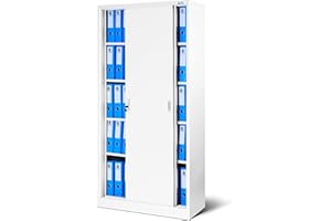 Jan Nowak Armadio per ufficio Archivio con Ante Scorrevoli Metallo 4 Ripiani Verniciatura a Polvere Bloccabile 185 cm x 90 cm x 40 cm (Bianco)