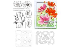 ORIGACH Cosmos Flower Layering Stencils Stamps and Die Set for Card Making, Coreopsis Stencil Template Clear Stamps and Die Sets for Scrapbooking Photo Album Crafting