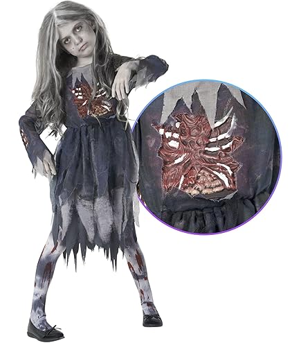 Smiffys Zombie Dirt Tights, Child, Grey With Blood Splatter - View #6