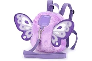 BTSKY Fluff Butterfly Baby Toddler Backpack Bag with Safety Rein - Kids Walking Harness Anti-Lost Harness Leash Strap Belt, Purple
