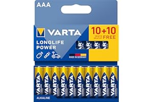 VARTA Batterien AAA, 10+10 (20 Stück), Longlife Power, Alkaline, 1,5V, ideal für Spielzeug, Funkmaus, Taschenlampen, Verpackung zu 90% recycelt, Made in Germany